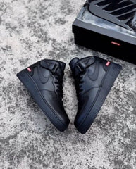 Nike Airforce 1 Supreme X Mid Leather ALL BLACK 1st Leather