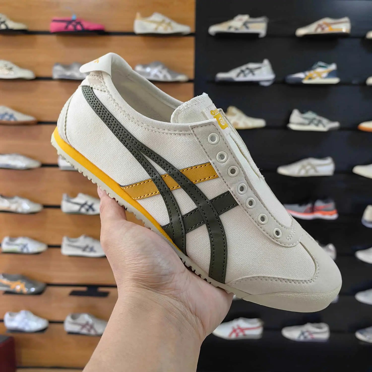 Onitsuka Tiger Mexico 66 Slip On Cream Spinach Green Yellow For Mens Main image