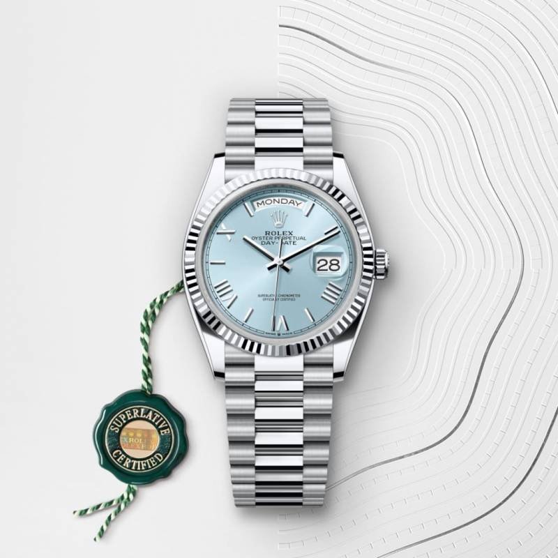 ROLLEX OYSTER PERPETUAL DAY DATE SILVER TIFAANY  DIAL HVY 43