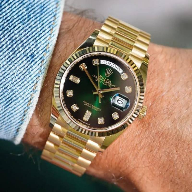 ROLLEX DAY DATE GOLD GREEN SHADED DIAMOND AUTOMATIC HEAVY 463
