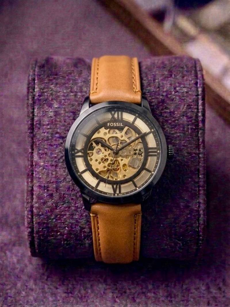 Fosil Townsman Skeleton Automatic Orange Brown Leather 302 Main image