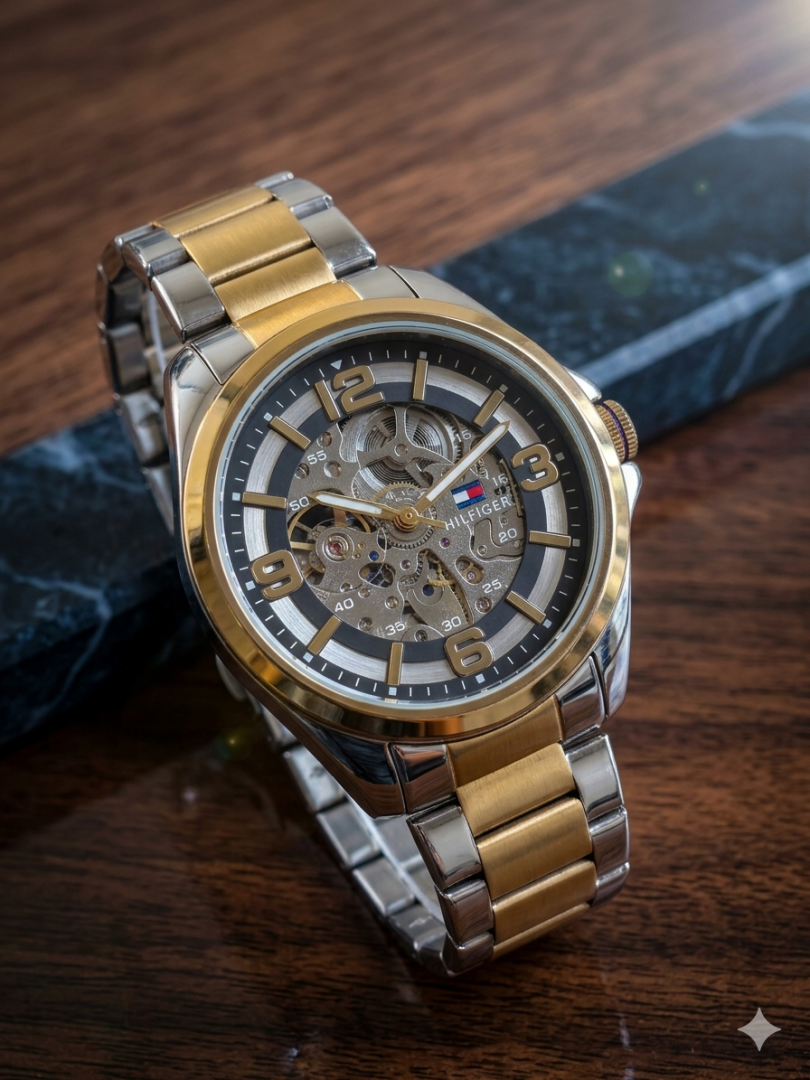 TOMMY HILFIGAR AUTOMATIC WATCH TT GOLD BLACK 498