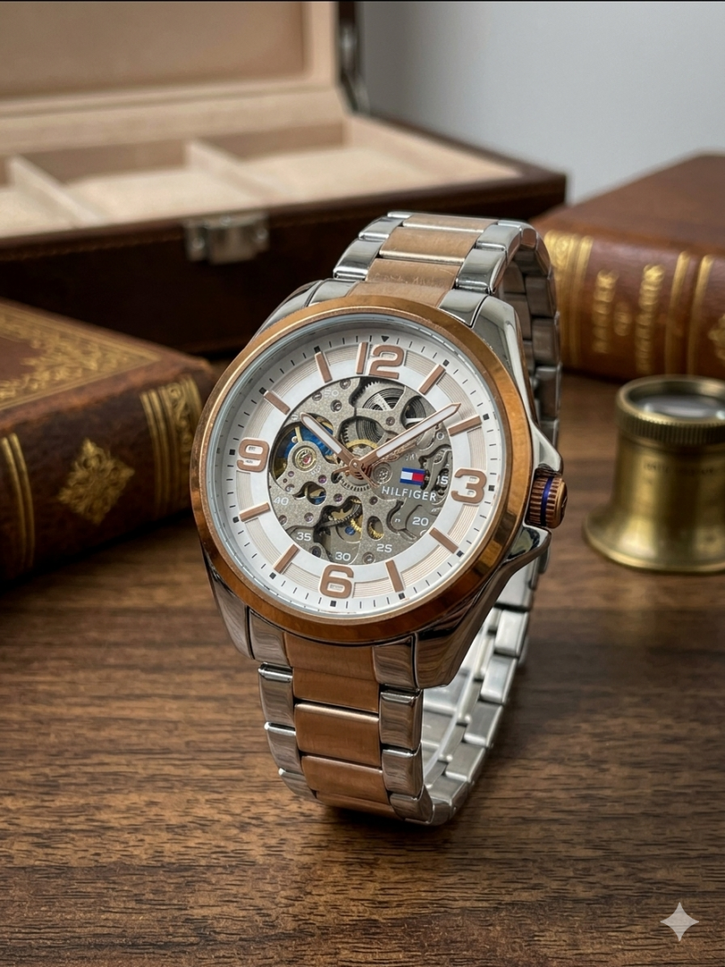 TOMMY HILFIGAR AUTOMATIC WATCH TT ROSE WHITE 503 Main image