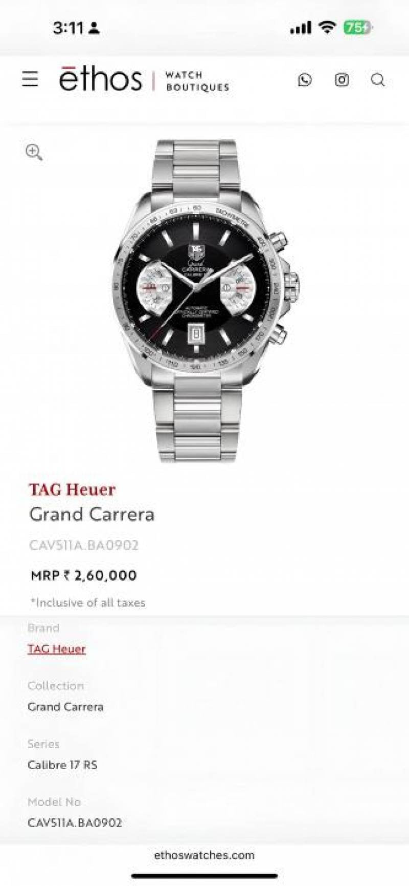 Tag Huer carrera caliber 17 WC 1485