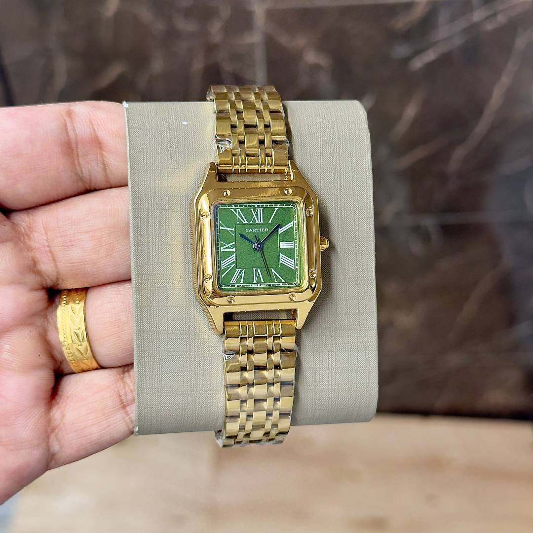 cartiar santos ladie 36 mm gold green 645