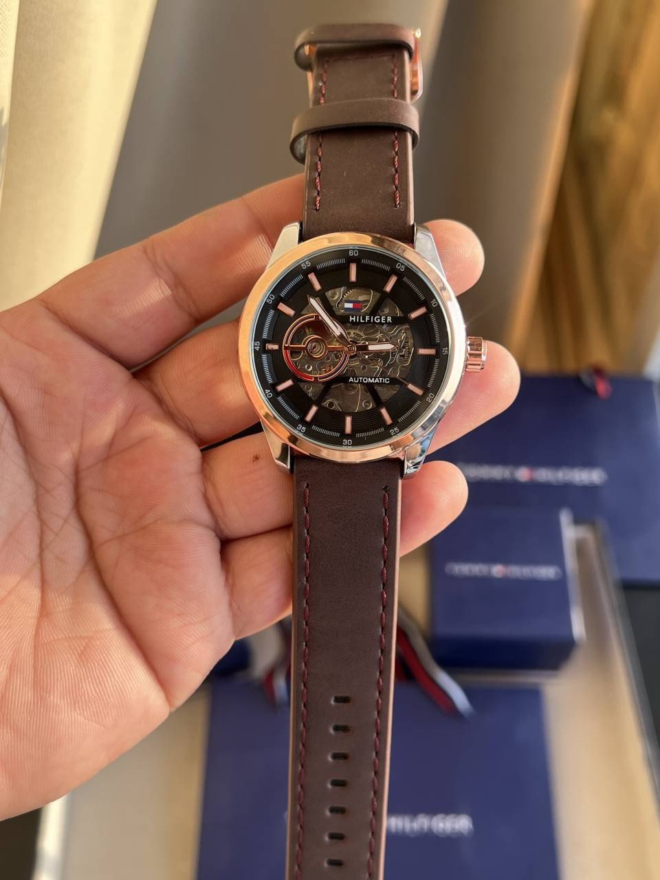 TOMMY HILFIGR AUTOMATIC LEATHER BELT BROWN Main image