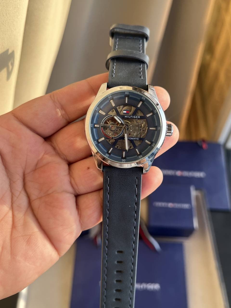 TOMMY HILFIGR  AUTOMATIC LEATHER BLUE BELT Main image