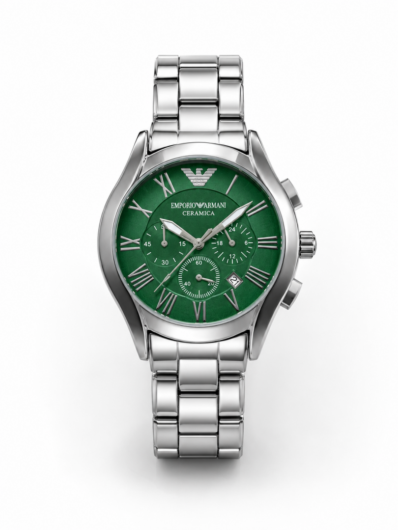 EMPORIO ARMA ALL CHRONO WORKING SILVER GREEN DIAL