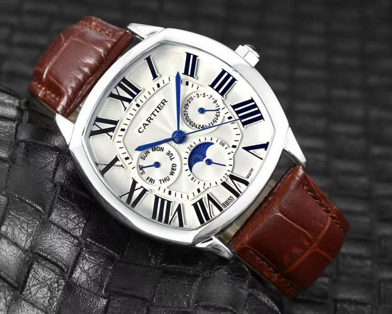 CARTIEER LEATHER ALL CHRONO WORKING SILVER DIAL Main image