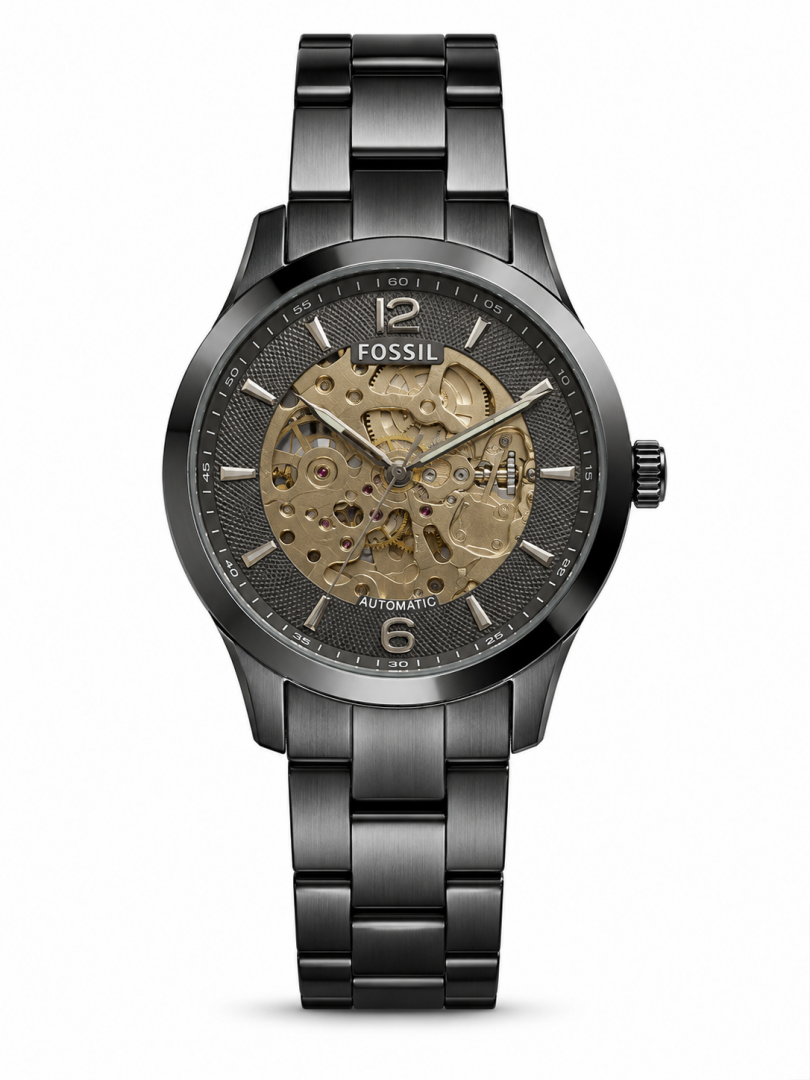 FOSSIIL SKELETON AUTOMATIC HEAVY QUALITY BLACK SILVER  783 Main image