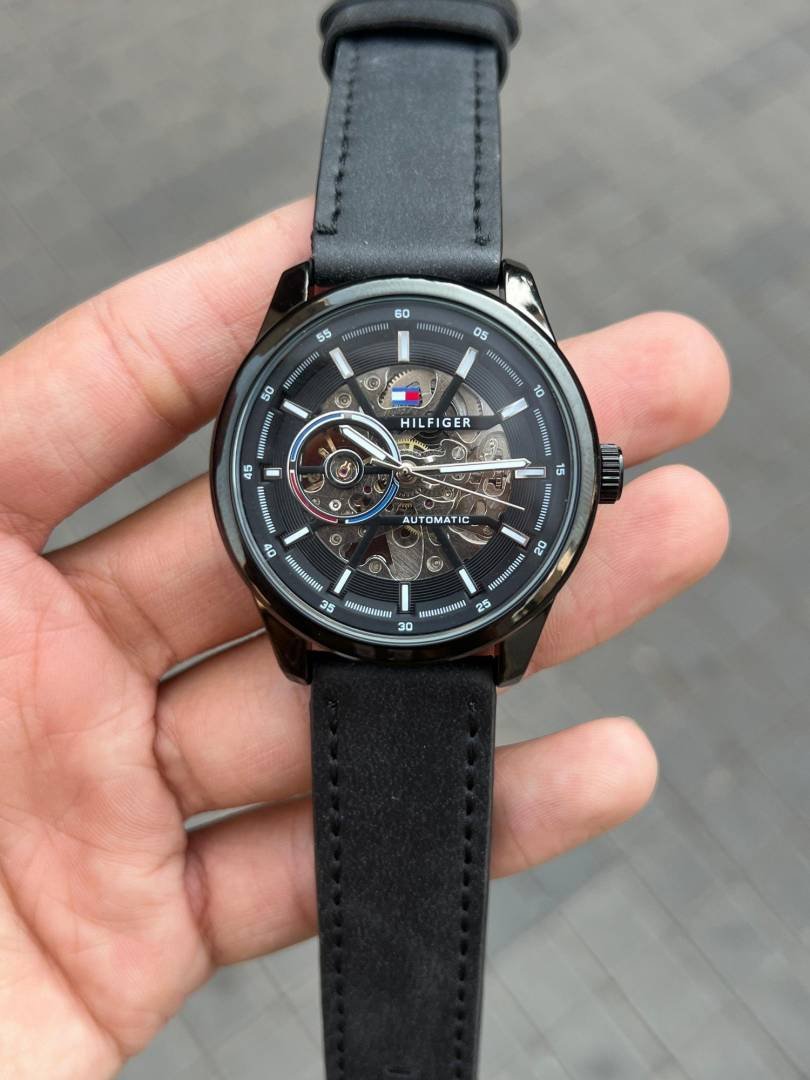 TOMMY HILFIGE AUTOMATIC SKELETON LEATHER BLACK 845