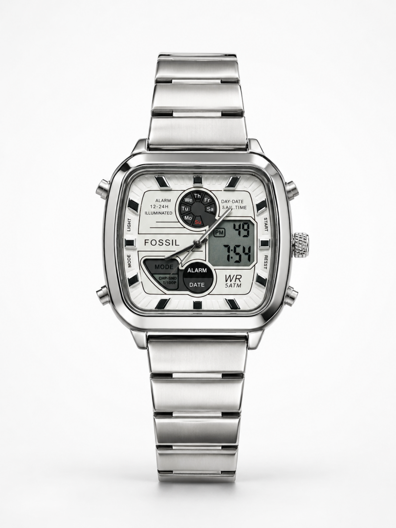FOSSI RETRO PREMIUM SILVER WHITE WATCH