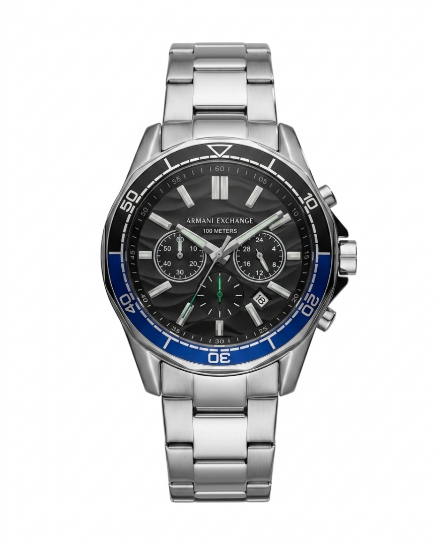 Armaani Exchange 100 Meters  Silver Blue Dial