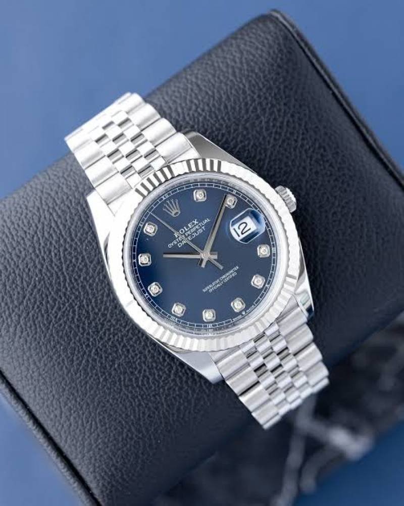 ROLEE DATE JUST PREMIUM SILVER BLUE SWIFT MOVEMENT