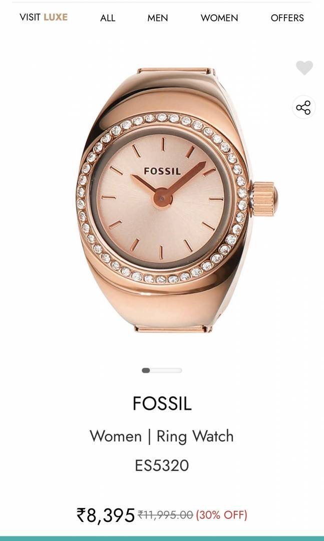 FOSSIIL DIAMOND UNISEX RING WATCH R-30 Main image