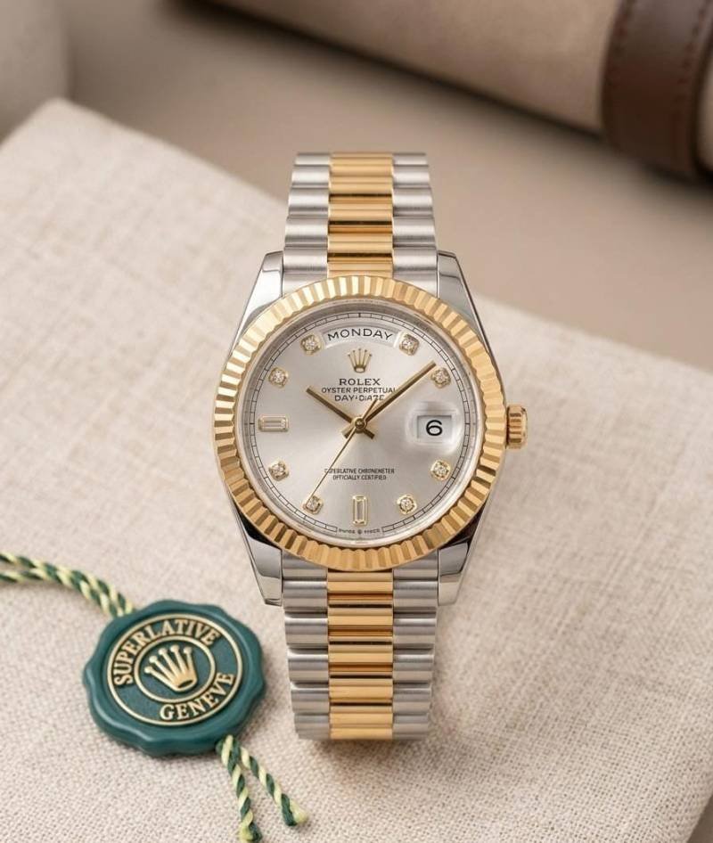 Rolee_x Oyster Perpetual Day Date Diamond 2Ton Gold White