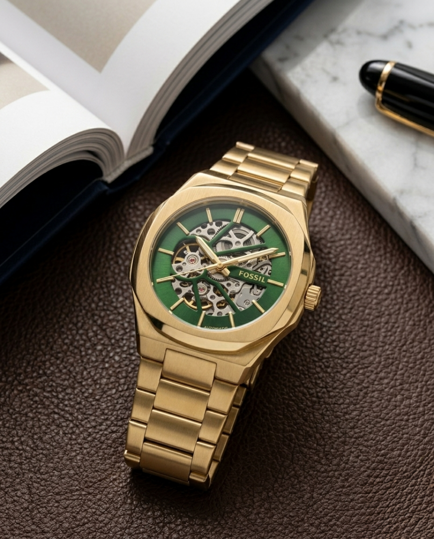 Fossi_il Automatic Skeleton gold green Main image
