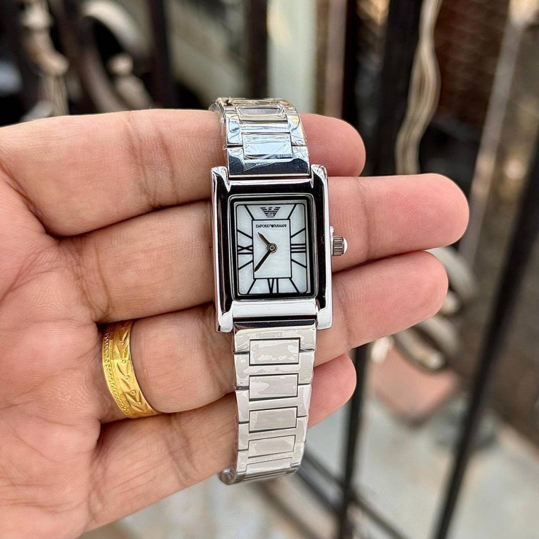 Emporio Armaani Genni Collection rectangular analogue silver white Main image