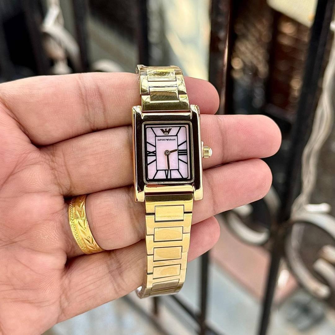 Emporio Armaani Genni Collection rectangular analogue gold pink Main image