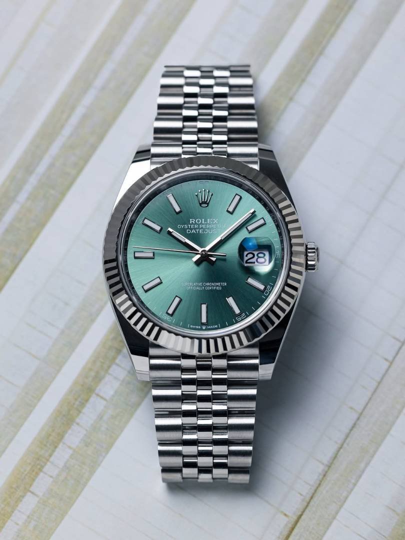 Rolee_x Oyster Perpetual Date Just Silver Green