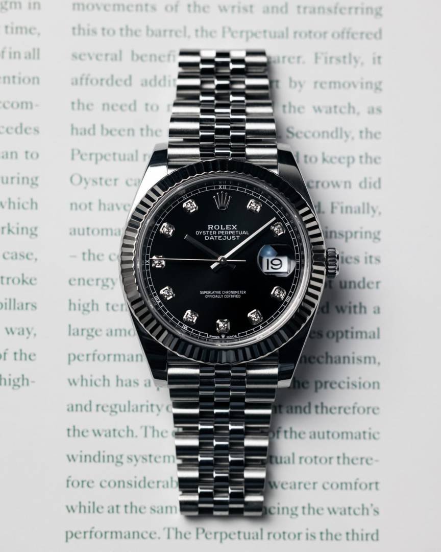 Rolee_x Oyster Perpetual Date Just Diamond Silver-Black-Diamond