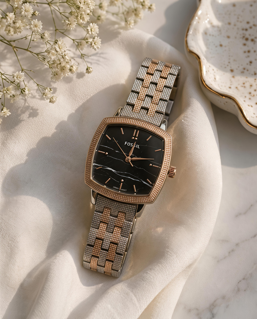Fossii_l x Nick Jonas Ladies 2Ton Rose Gold Black Main image