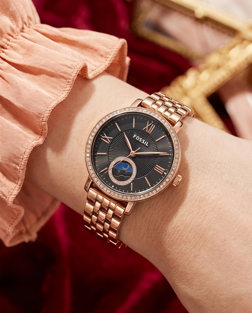 Fossii_l Jacqueline Sun Moon Multifunction Rose Gold Black Main image