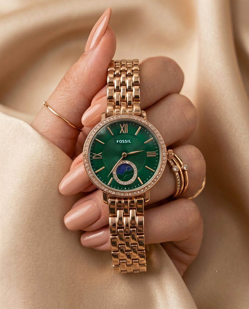 Fossii_l Jacqueline Sun Moon Multifunction Rose Gold Green Main image