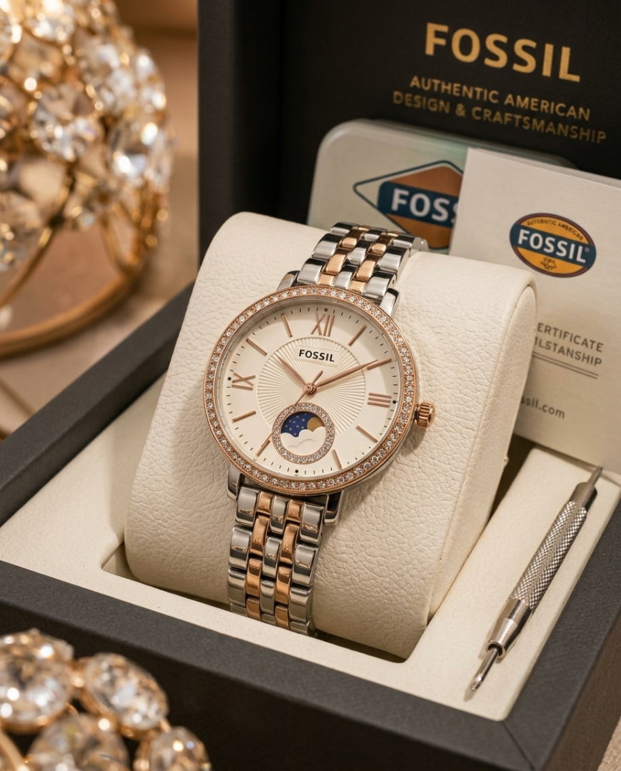 Fossii_l Jacqueline Sun Moon Multifunction 2Ton Rose Gold White Main image