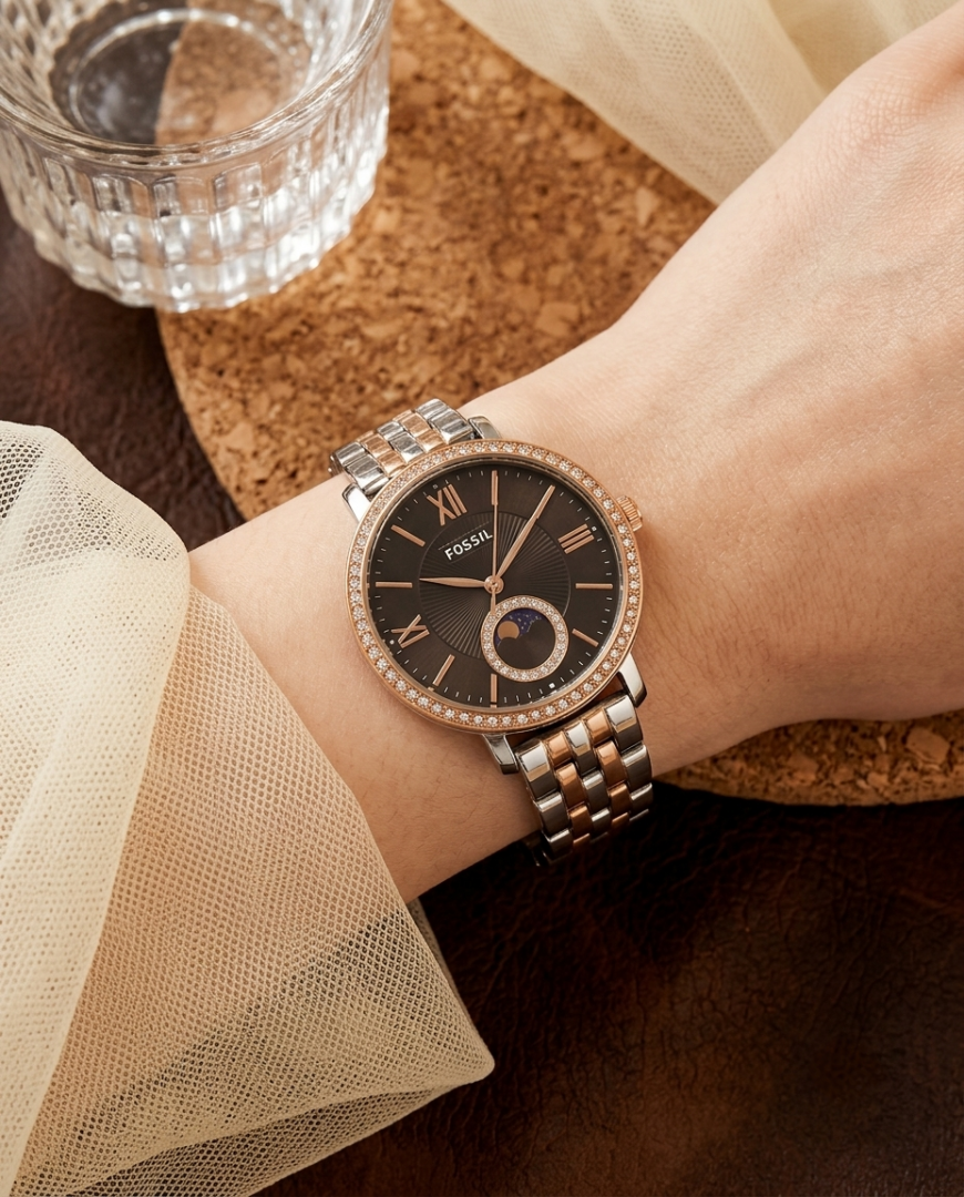 Fossii_l Jacqueline Sun Moon Multifunction 2Ton Rose Gold Black Main image