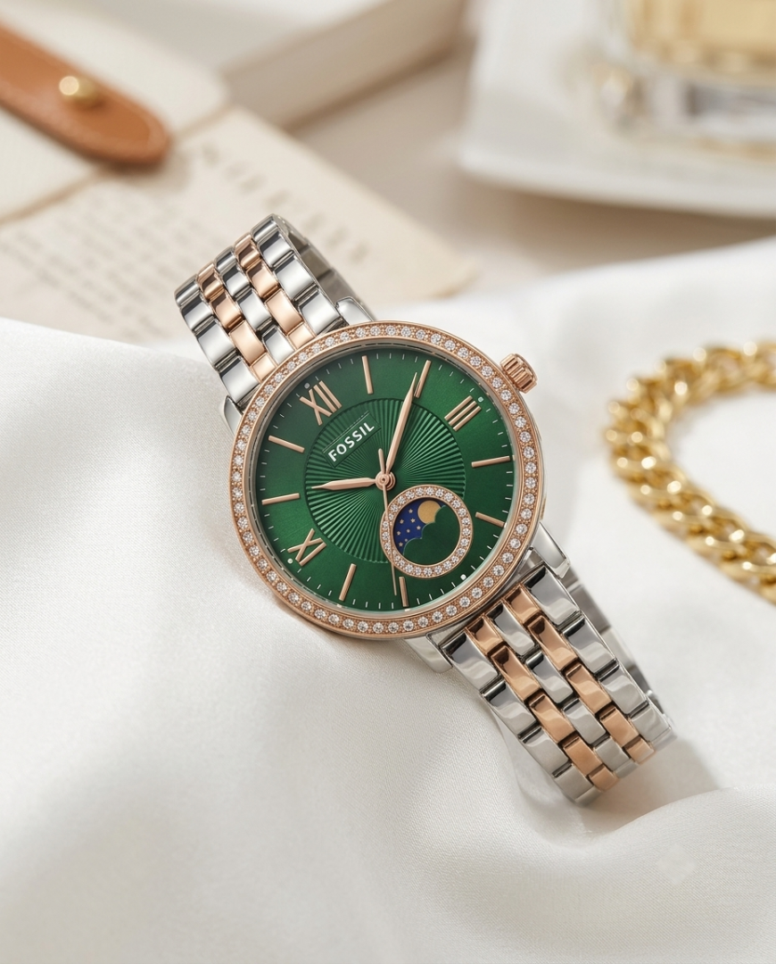 Fossii_l Jacqueline Sun Moon Multifunction 2Ton Rose Gold Green Main image