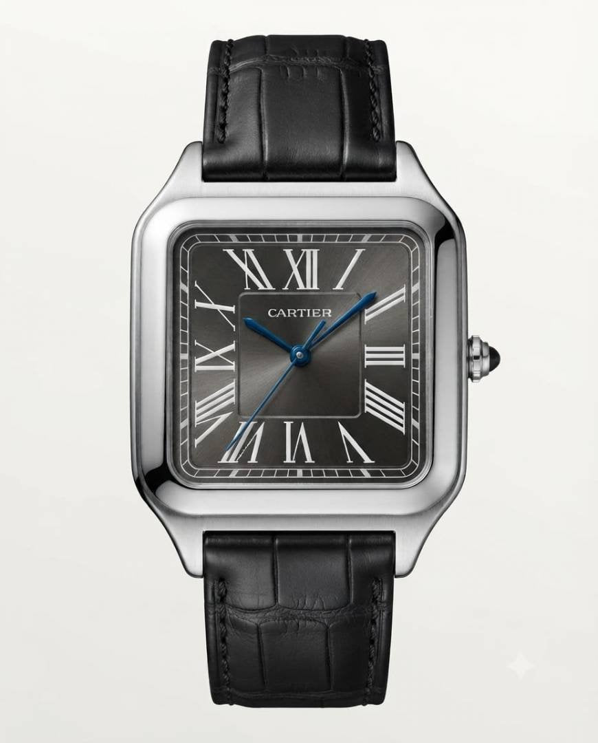 Cartiee_r Santos Dumont Square Silver Black Dial