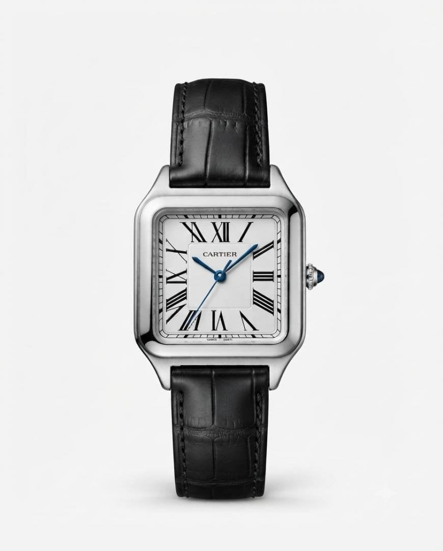 Cartiee_r Santos Dumont Square Black Silver White Dial