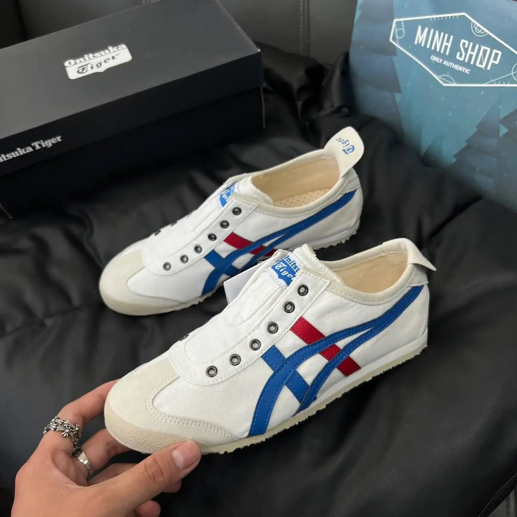 Onitsuka Tiger Mexico 66 Slip-On White  Blue  Red  7A Premium Ladies Sneakers D-1874