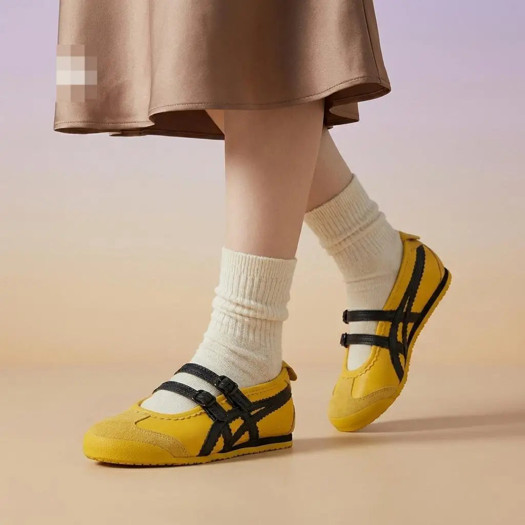 Onitsuka Tiger Mexico 66 TGRS Yellow Black 7A Premium Ladies Sneakers D-2093 Main image