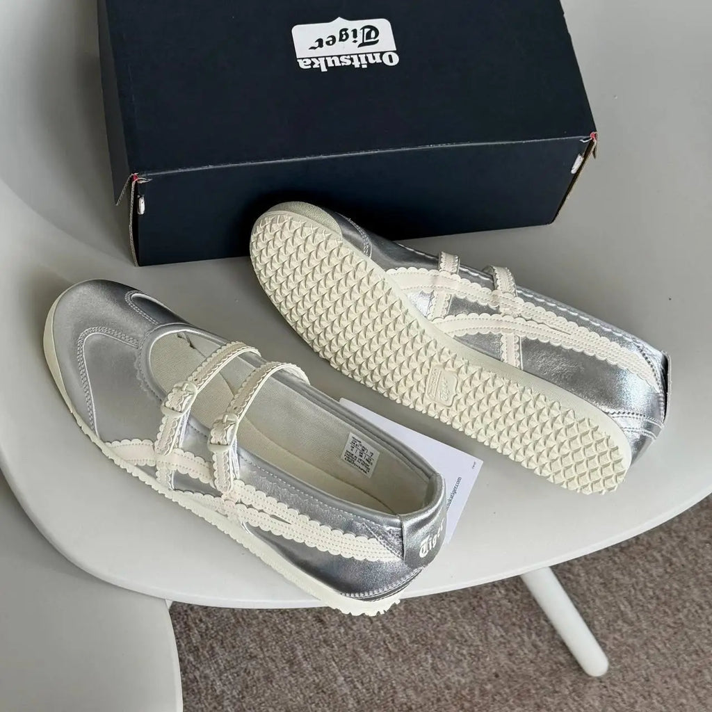 Onitsuka Tiger Mexico 66 TGRS Silver  Cream  7A Premium Ladies Sneakers D-2092