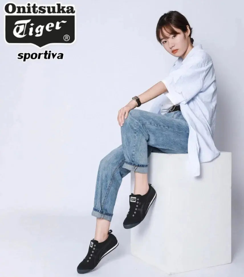 Onitsuka Tiger Mexico 66 Slip-On Black White Girls Womens D-1890