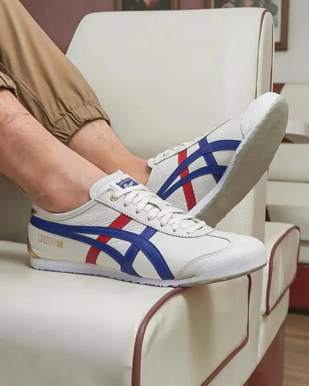 Onitsuk_a Tiger Mexico 66 White Blue Red Gold Mens 7A Premium Sneakers D-1872