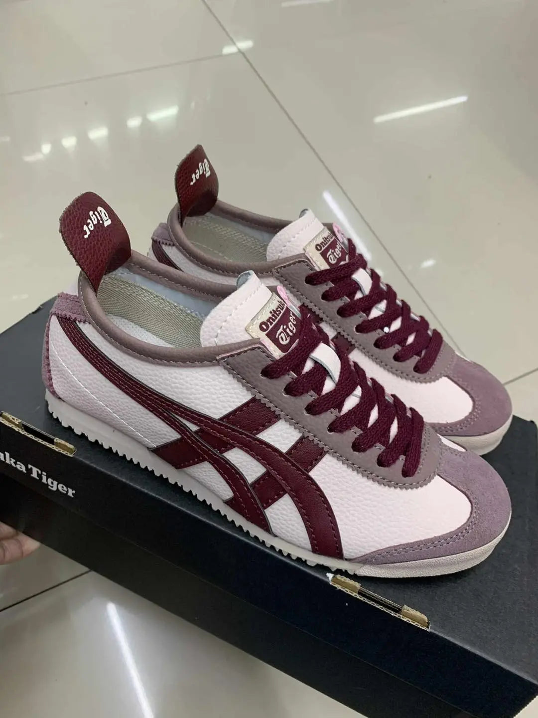 Onitsuka Tiger Mexico 66 Beige Burgundy  Mens 7A Premium Sneakers (D-2038)