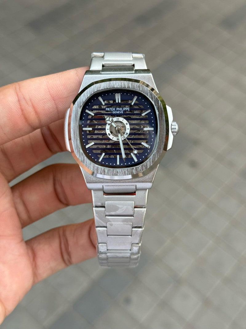 Patek Phillip e Nautilus Automatic Skeleton Silver Blue