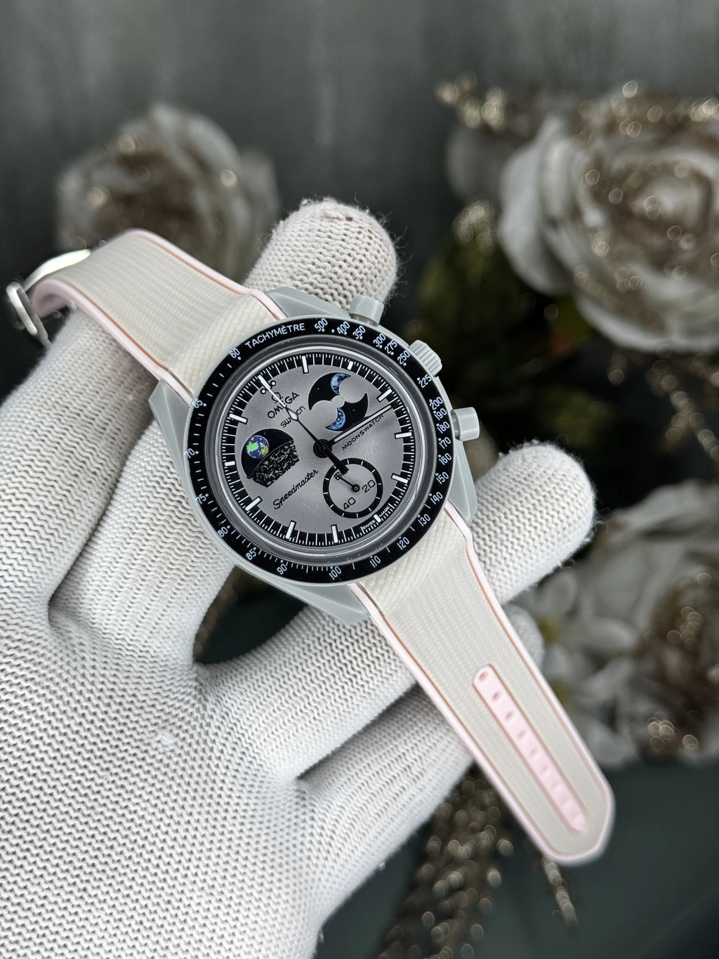 Omeg a x Swatch Grey Pink Chronograph Premium Watch