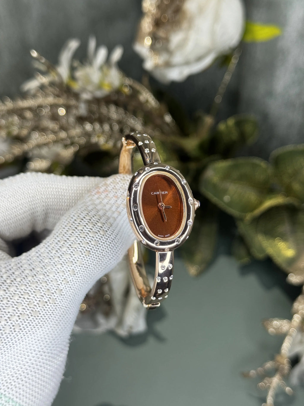Cartier Bangle Copper Brown Diamond Studded Premium Watch