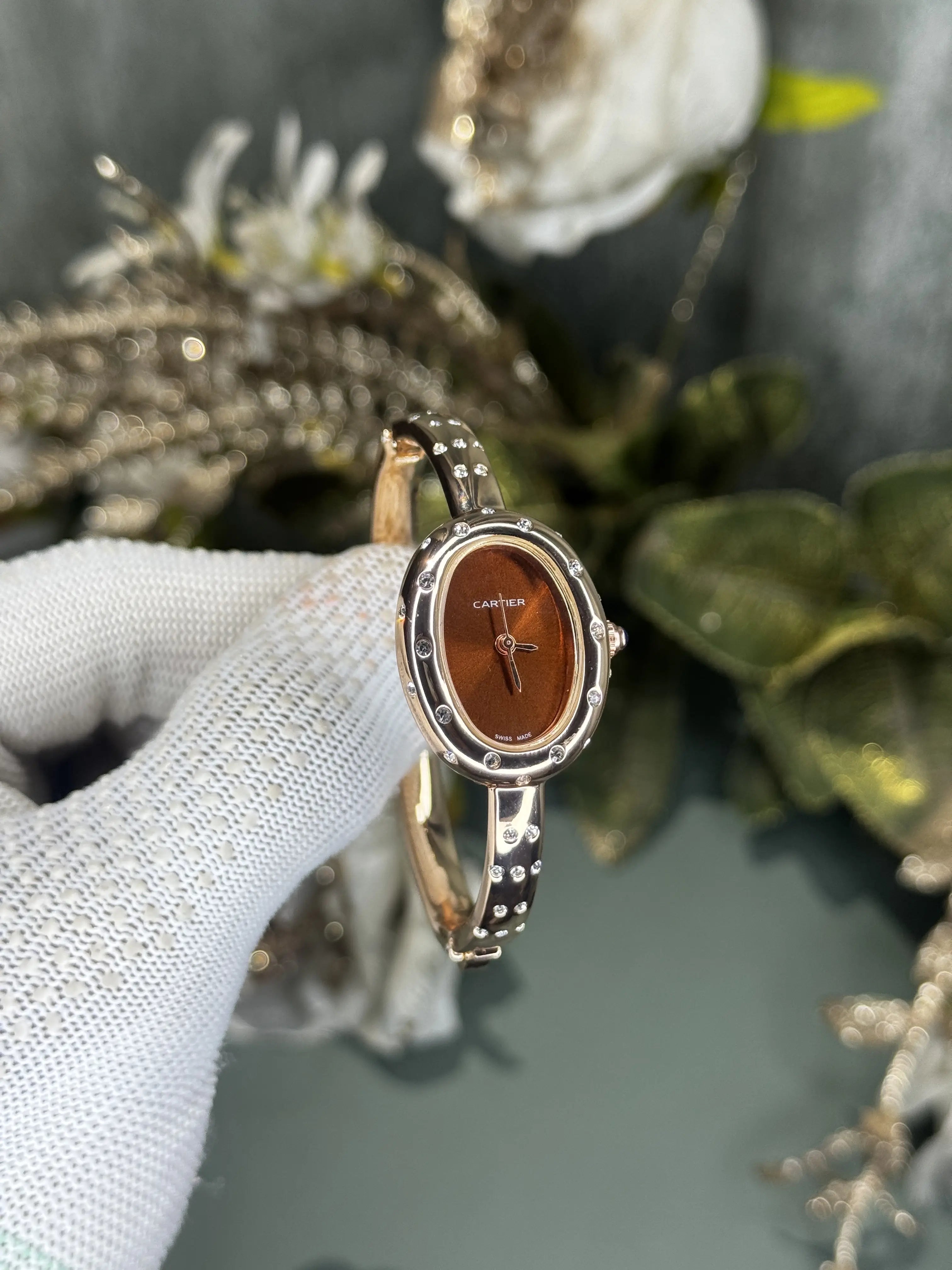 Cartier Bangle Copper Brown Diamond Studded Premium Watch Main image