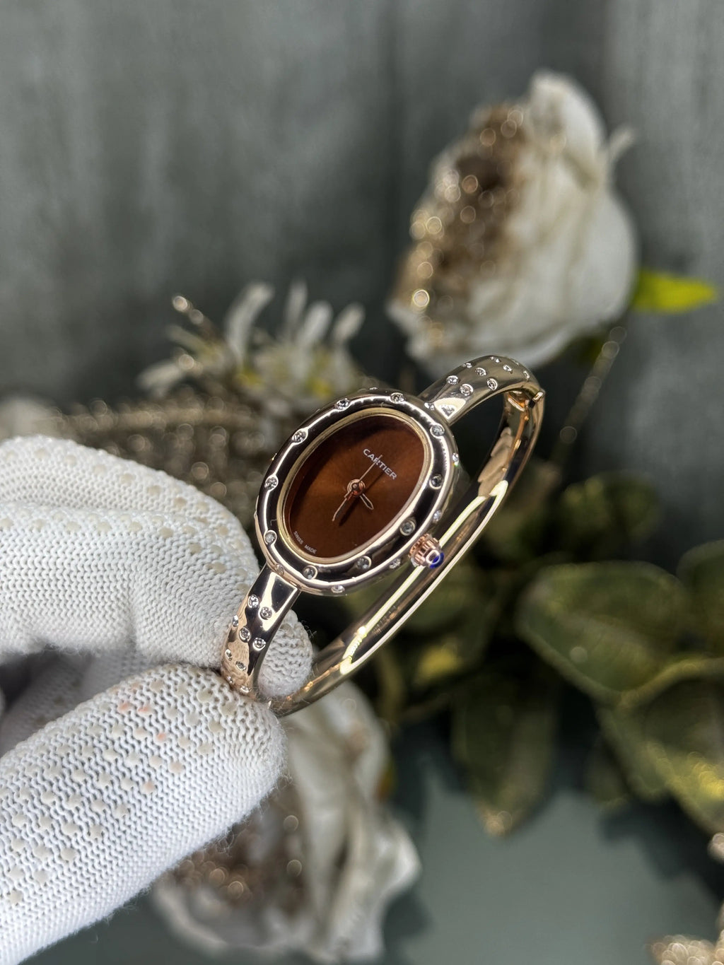 Cartier Bangle Copper Brown Diamond Studded Premium Watch