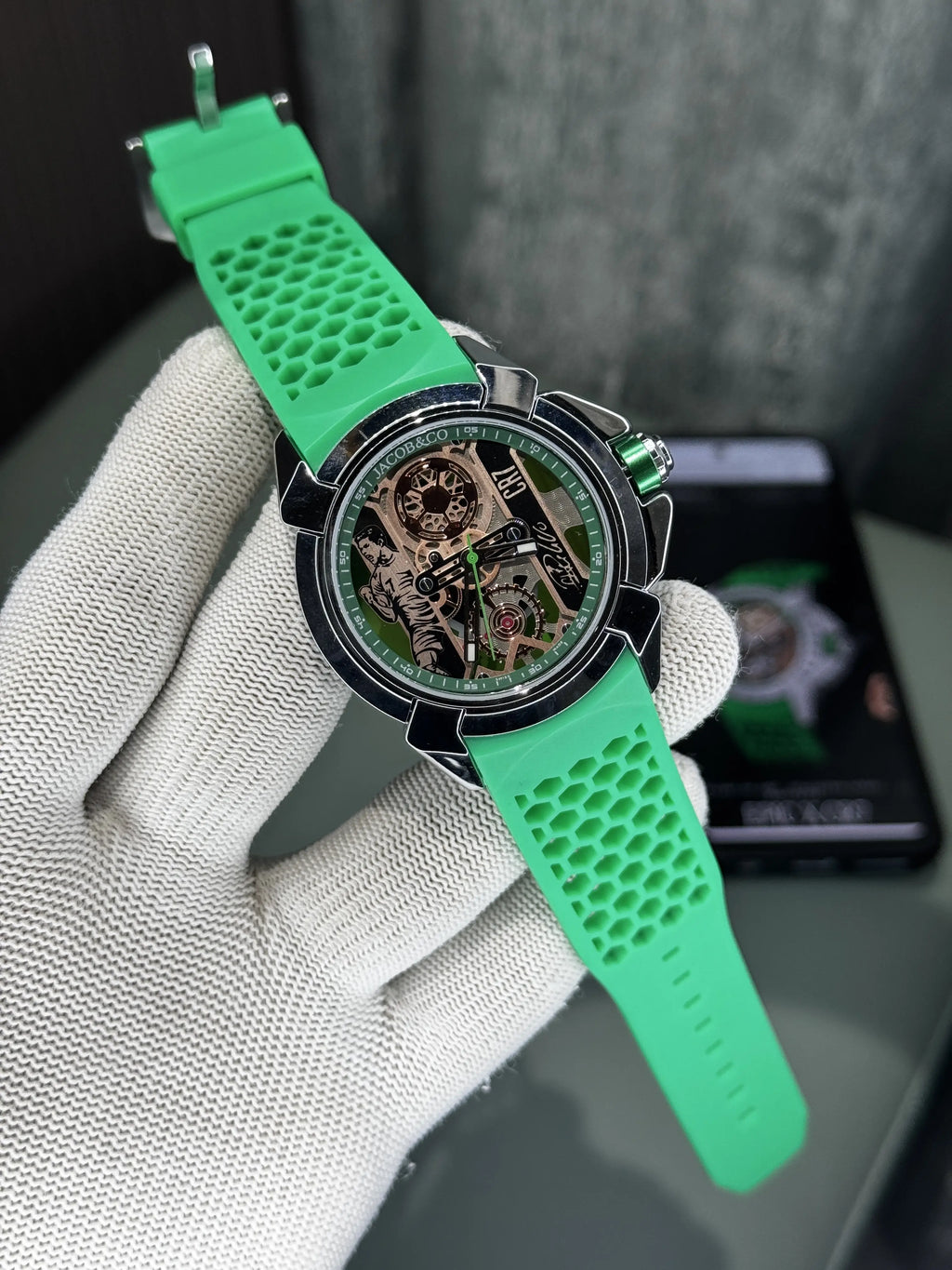 Jacob&Co. Sweep Silver Green Cr7 Quartz Watch