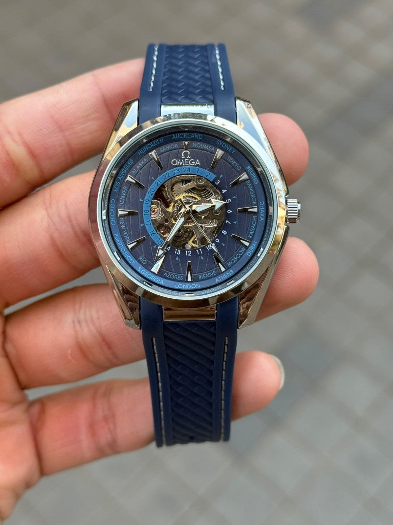 Omeg a Sea Master Aqua Terra World Timer Automatic Blue Silicone