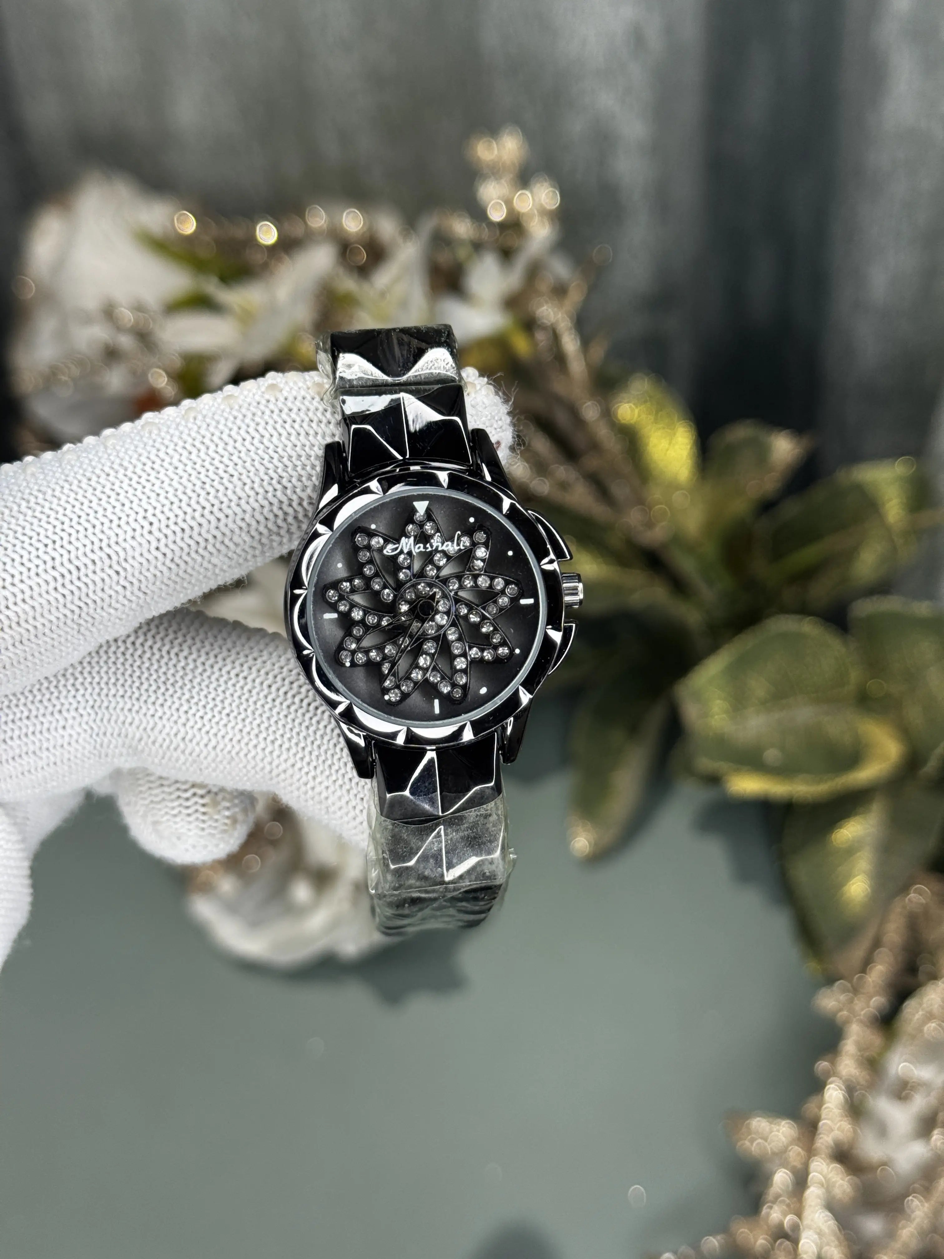 Mashali All Black Rotating Floral  Premium Watch Secondary image