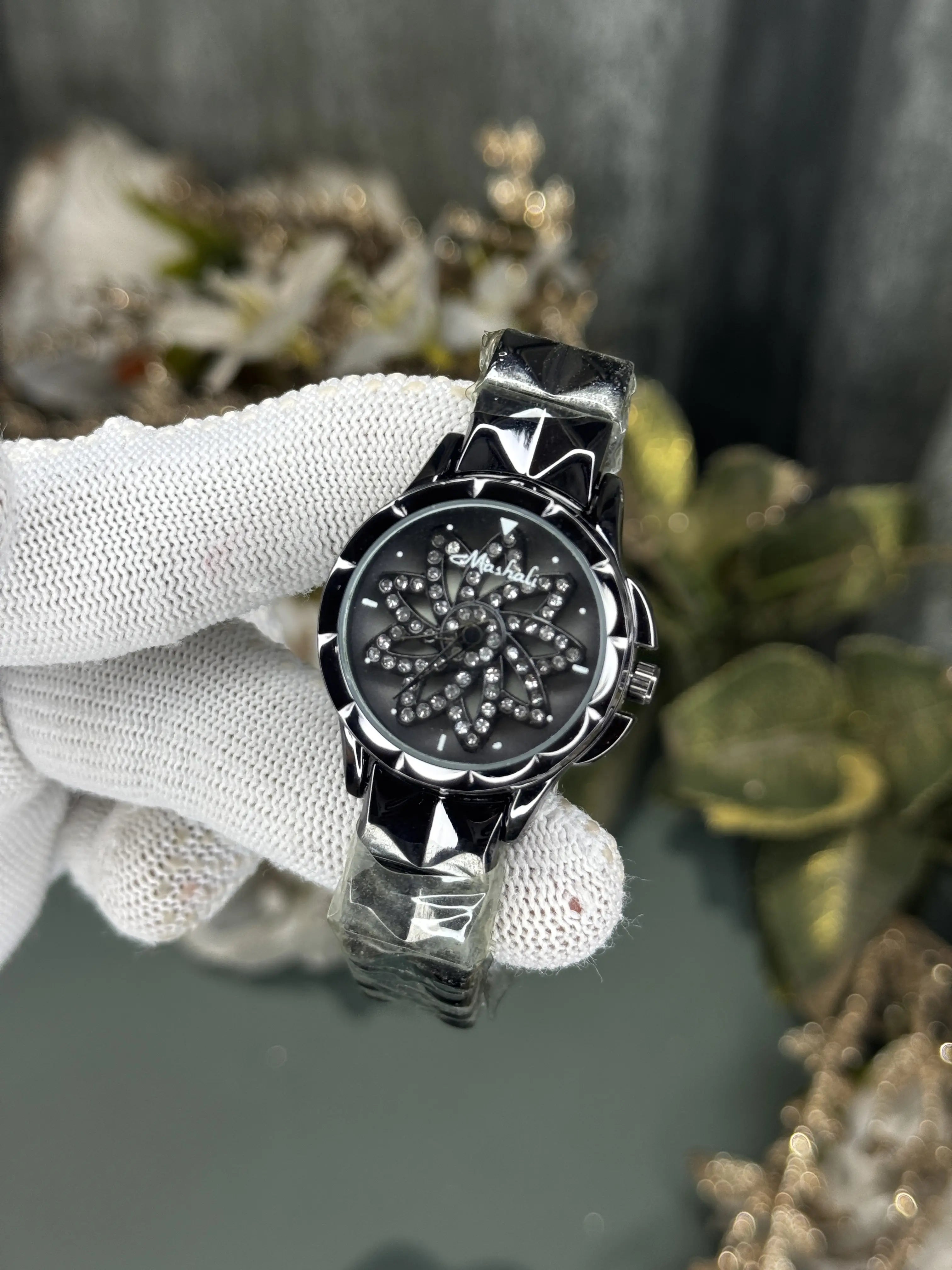 Mashali All Black Rotating Floral  Premium Watch Main image
