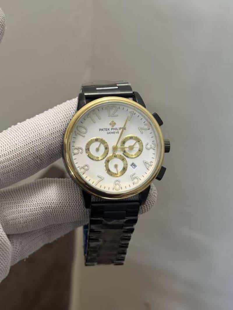 Patek Philippe Black Gold With White Dial Chronograph Watch