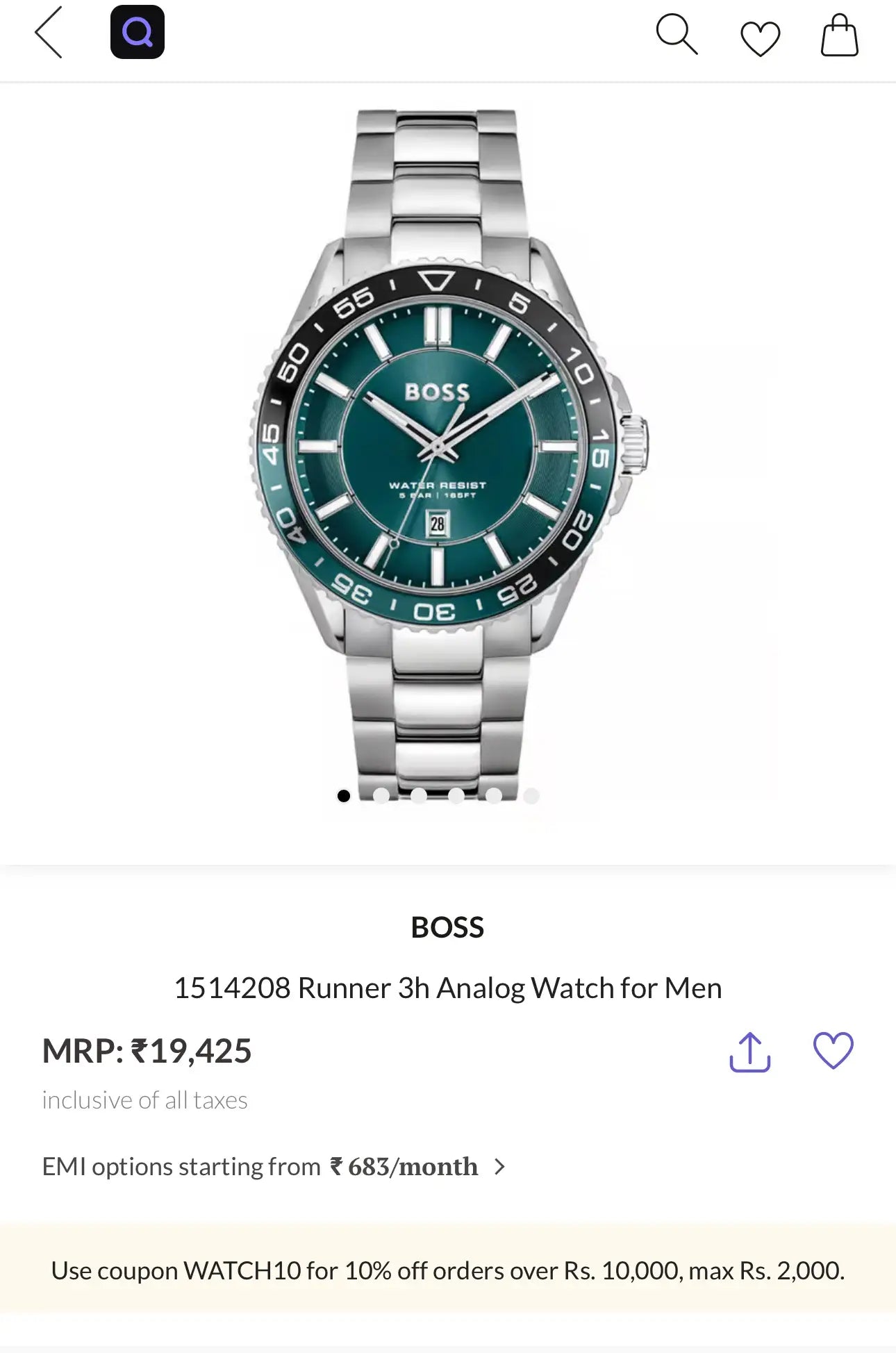 Hugo Boss Runner Silver Green Premium Watch Main image